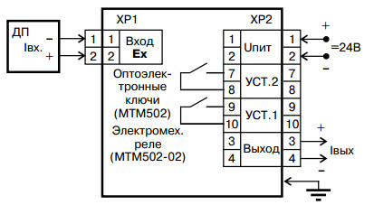 Схема подключения барьеров МТМ502, МТМ502-02