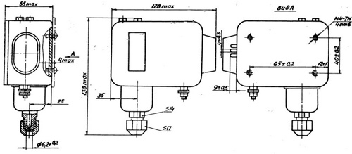 Рис.1. Габаритный чертеж датчика-реле давления Д210-11