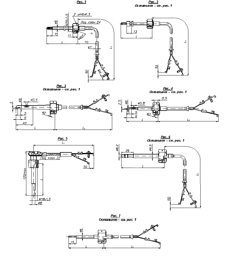 Габаритный чертеж термопреобразователей ТХА-1368